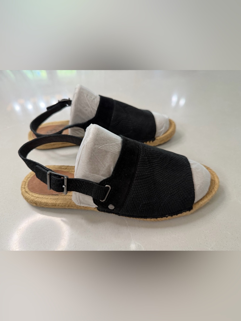 UGG Isadora Snake Black Leather Slingback Espadrille Sandal, 8